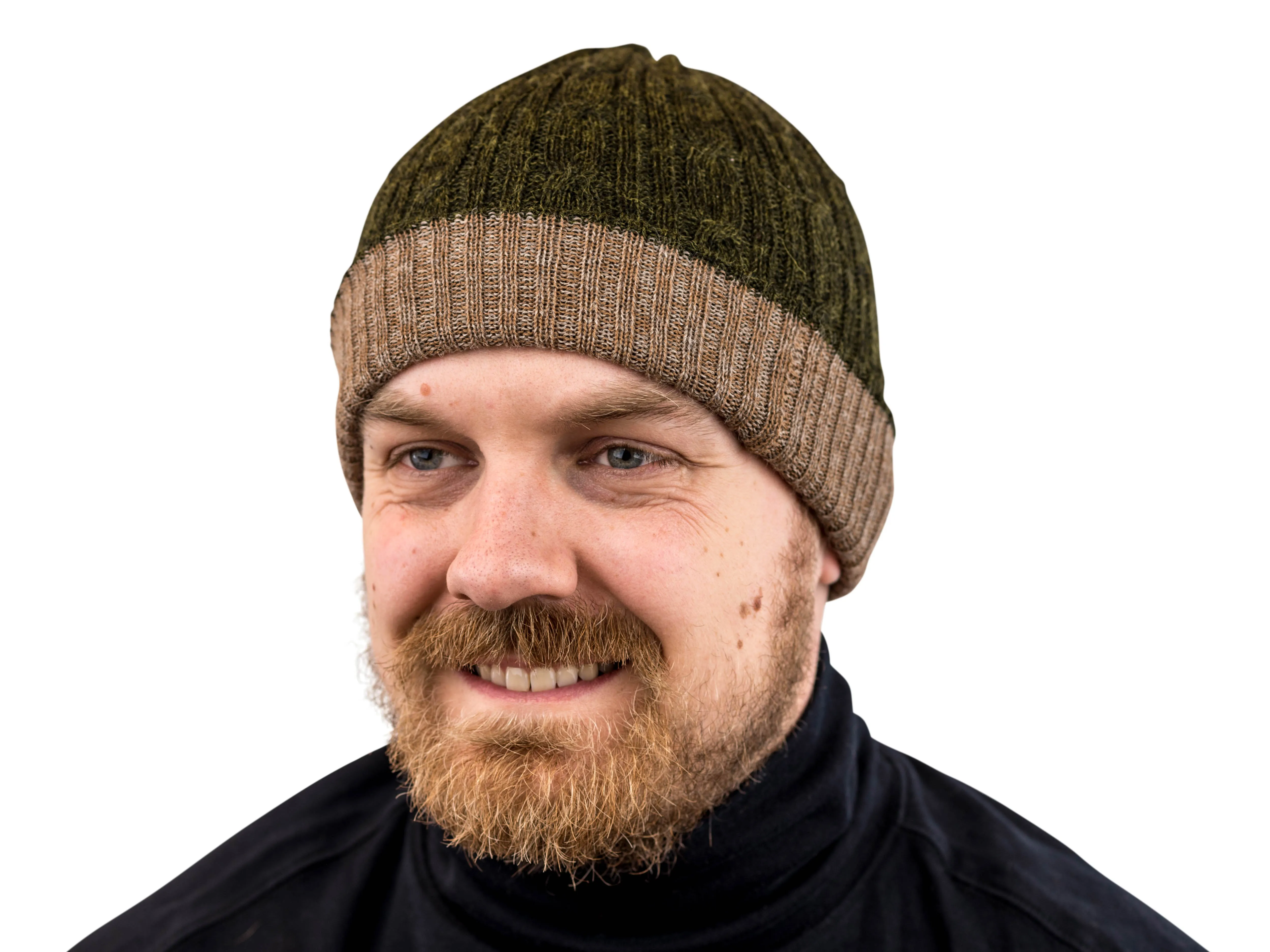 100% Alpaca Wool Two-Tone Reversible Skullcap (Brown and Green)