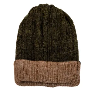 100% Alpaca Wool Two-Tone Reversible Skullcap (Brown and Green)