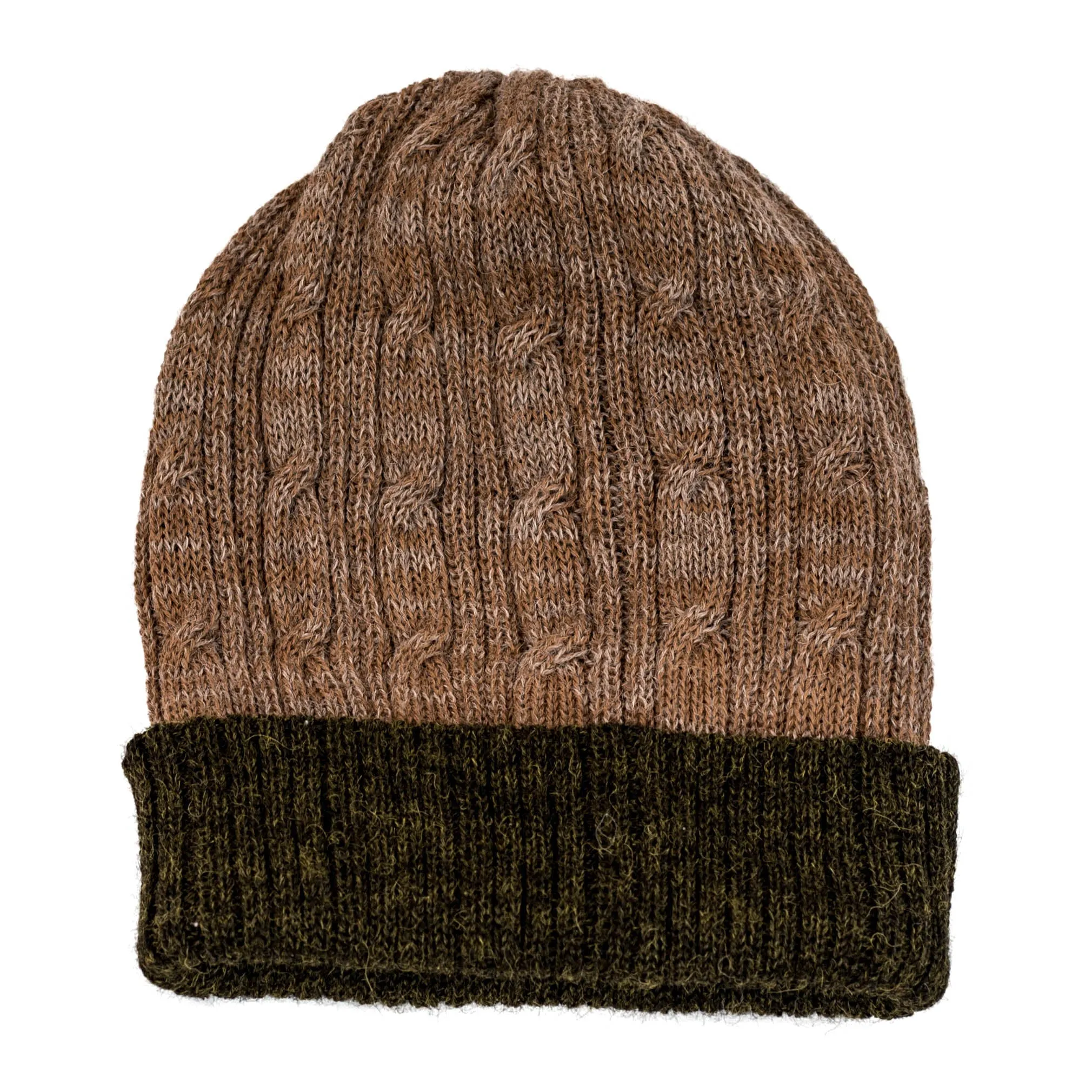 100% Alpaca Wool Two-Tone Reversible Skullcap (Brown and Green)