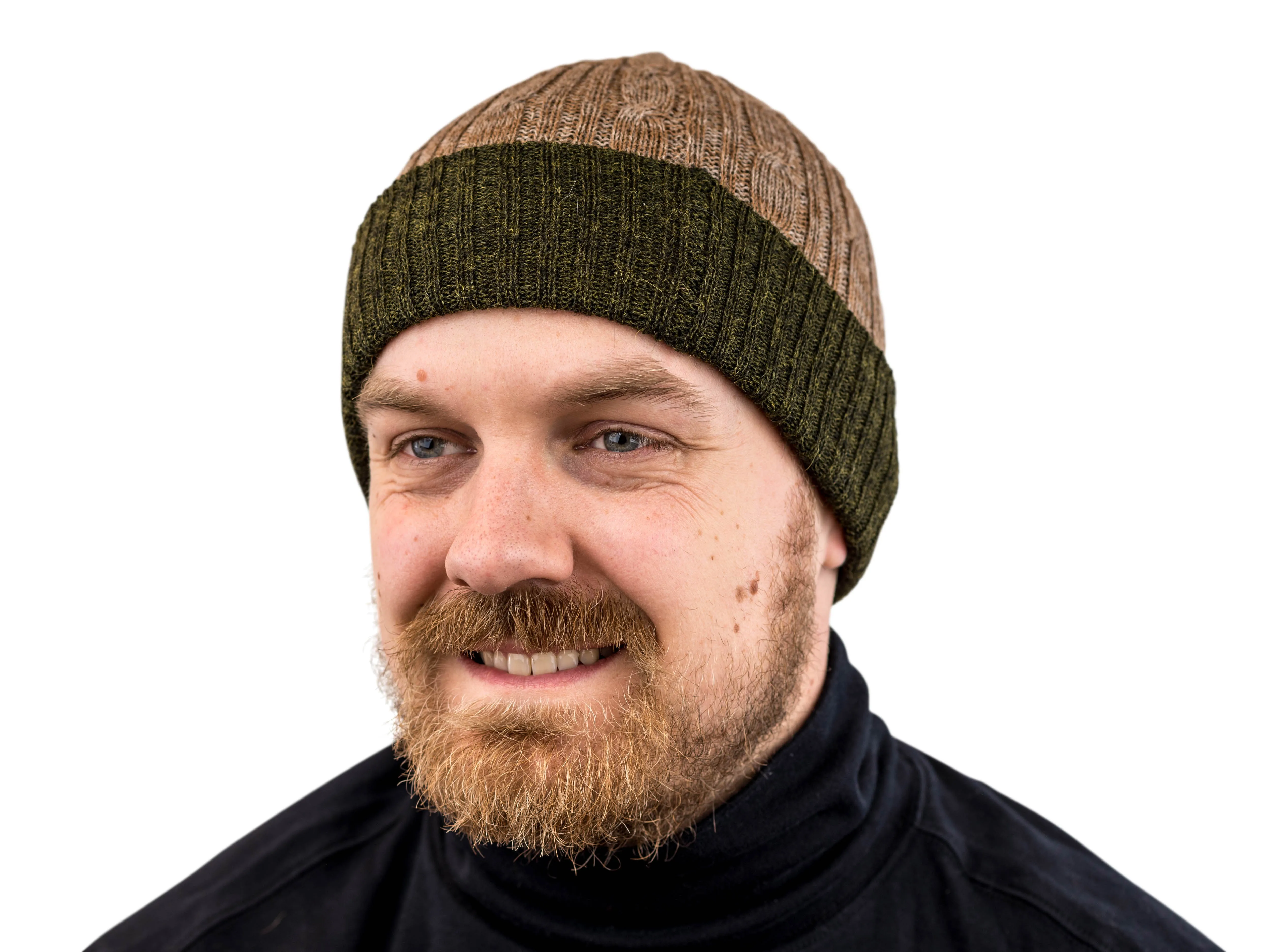 100% Alpaca Wool Two-Tone Reversible Skullcap (Brown and Green)