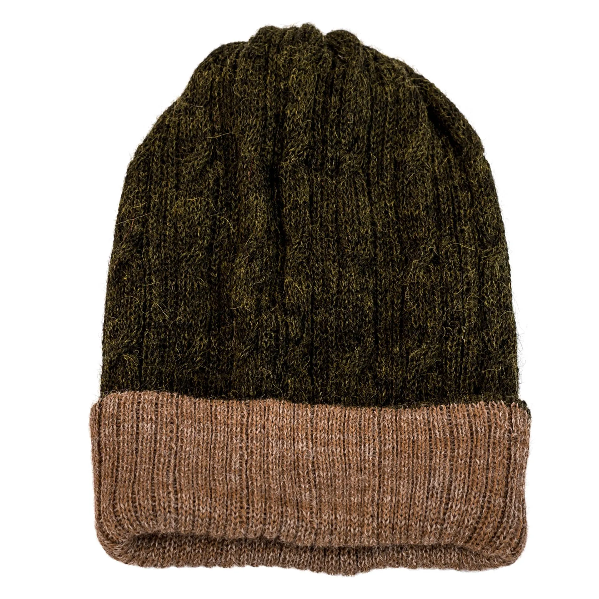 100% Alpaca Wool Two-Tone Reversible Skullcap (Brown and Green)