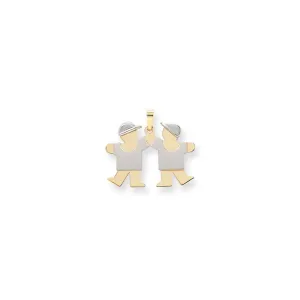 14k Two-tone Small Twin Boys With Hats Kiss Charm