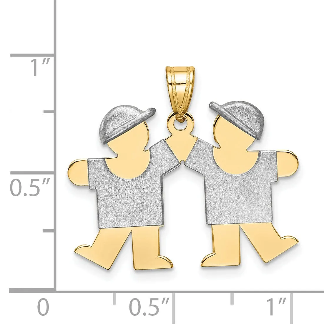 14k Two-tone Small Twin Boys With Hats Kiss Charm