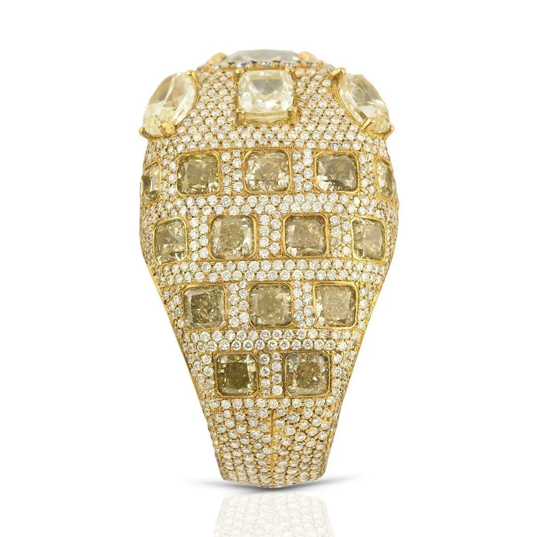 18k Yellow Gold High End Mens Designer Yellow & White VS Diamond Ring 27.28 Ctw