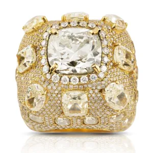 18k Yellow Gold High End Mens Designer Yellow & White VS Diamond Ring 27.28 Ctw