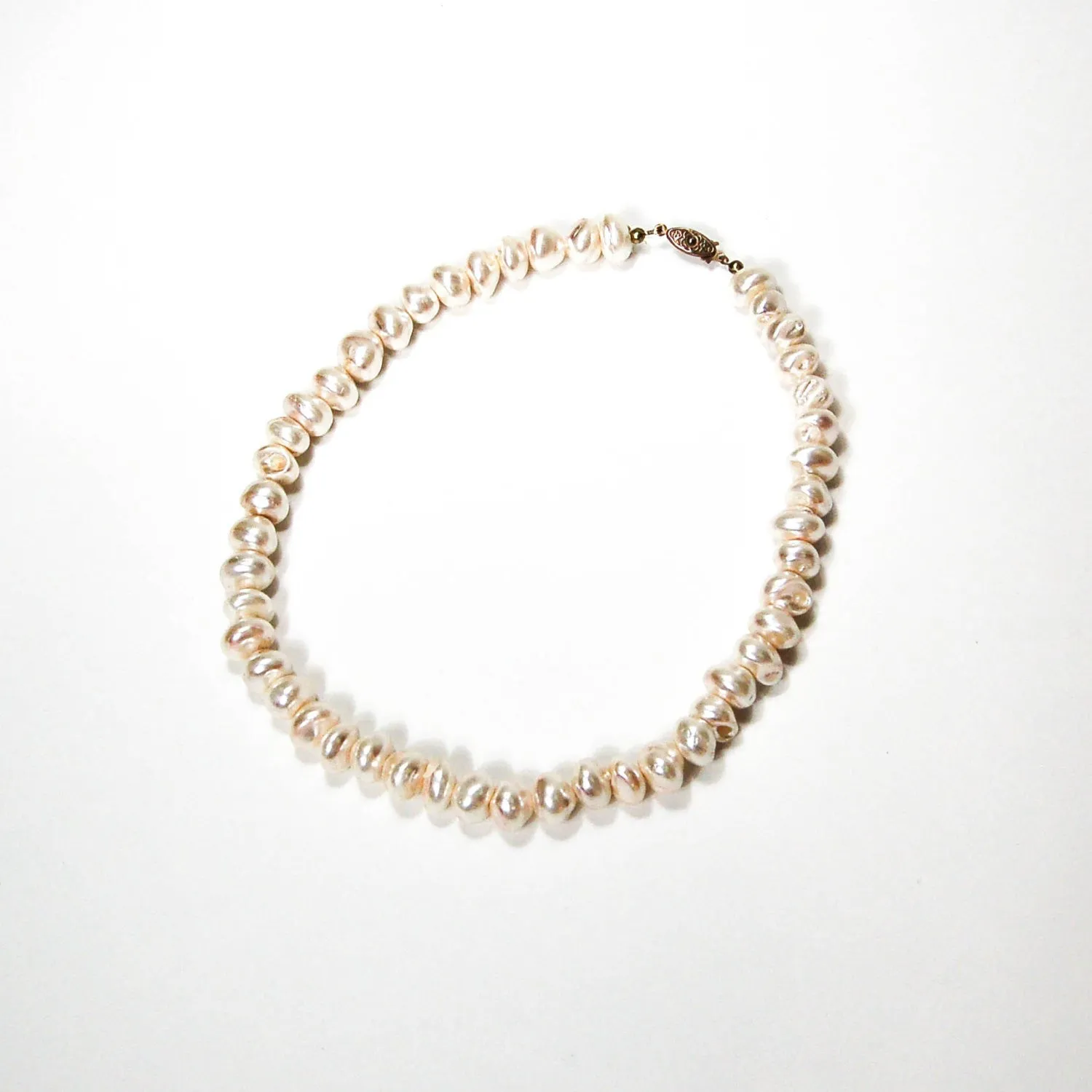 1980's Ivory Glass Baroque Pearl Necklace