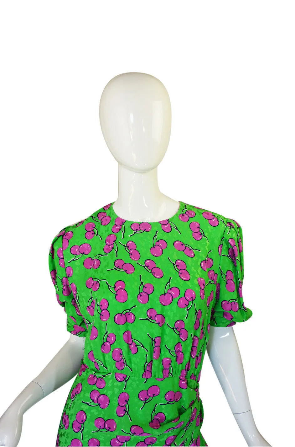 1980s Silk Givenchy Green Cherry Dress