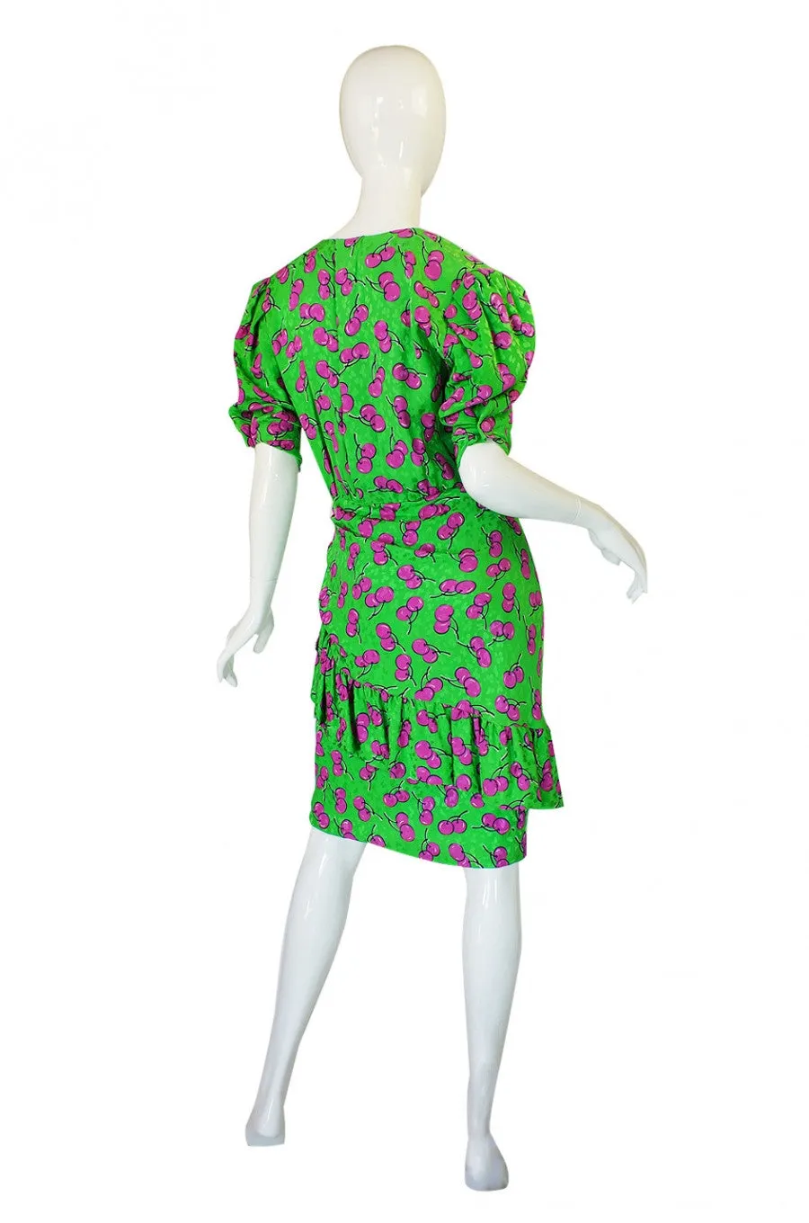 1980s Silk Givenchy Green Cherry Dress