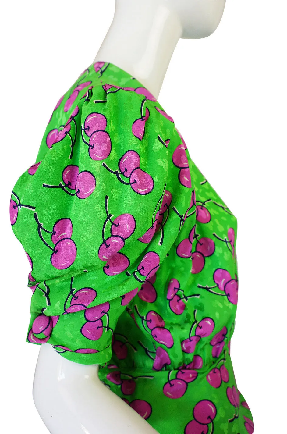 1980s Silk Givenchy Green Cherry Dress
