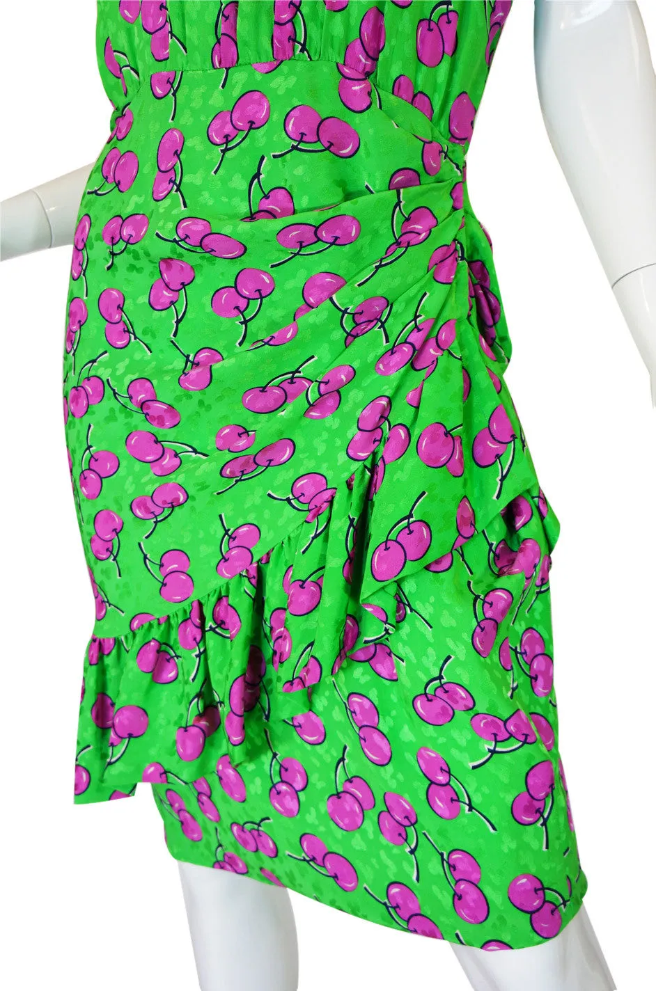 1980s Silk Givenchy Green Cherry Dress