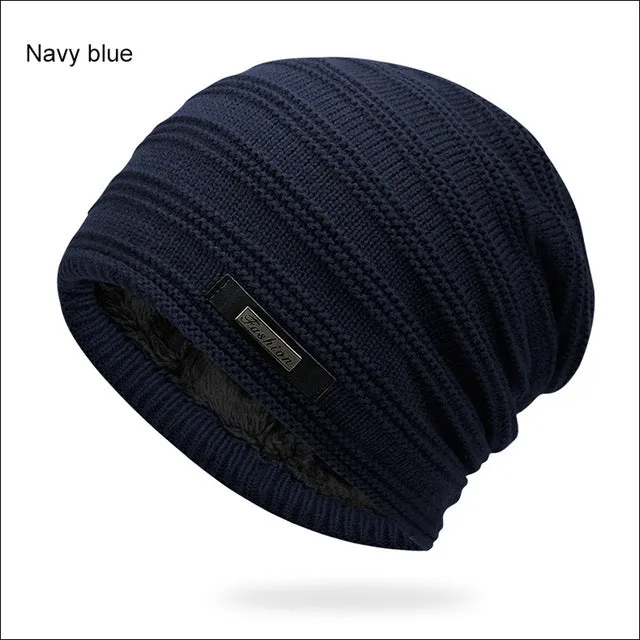Acrylic Velvet Beanie Men's Winter Warm Hat -Black,NavyBlue,Red,Gray,Brown