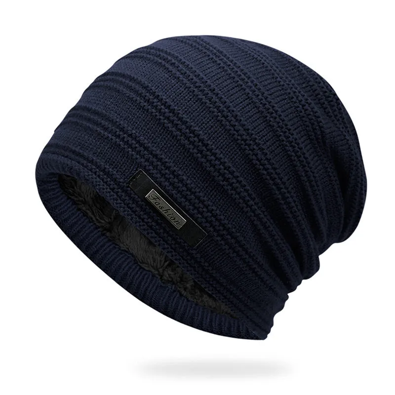 Acrylic Velvet Beanie Men's Winter Warm Hat -Black,NavyBlue,Red,Gray,Brown