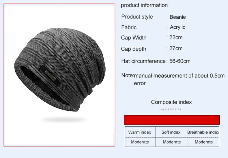 Acrylic Velvet Beanie Men's Winter Warm Hat -Black,NavyBlue,Red,Gray,Brown