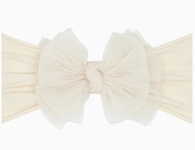 Baby Blin Tulle FAB Soft Nylon Headband with Tulle Bow - Pleated Oatmeal