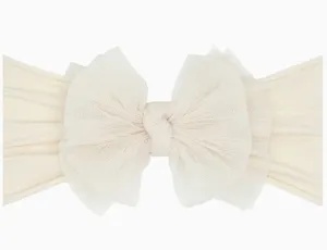 Baby Blin Tulle FAB Soft Nylon Headband with Tulle Bow - Pleated Oatmeal