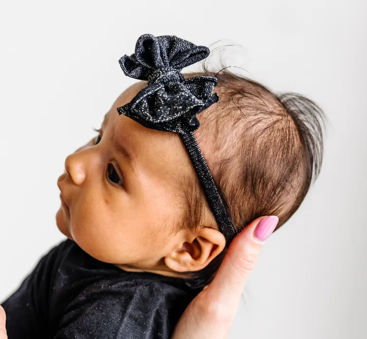 Baby Bling Metallic Baby Skinny Nylon Bow Headband - Black