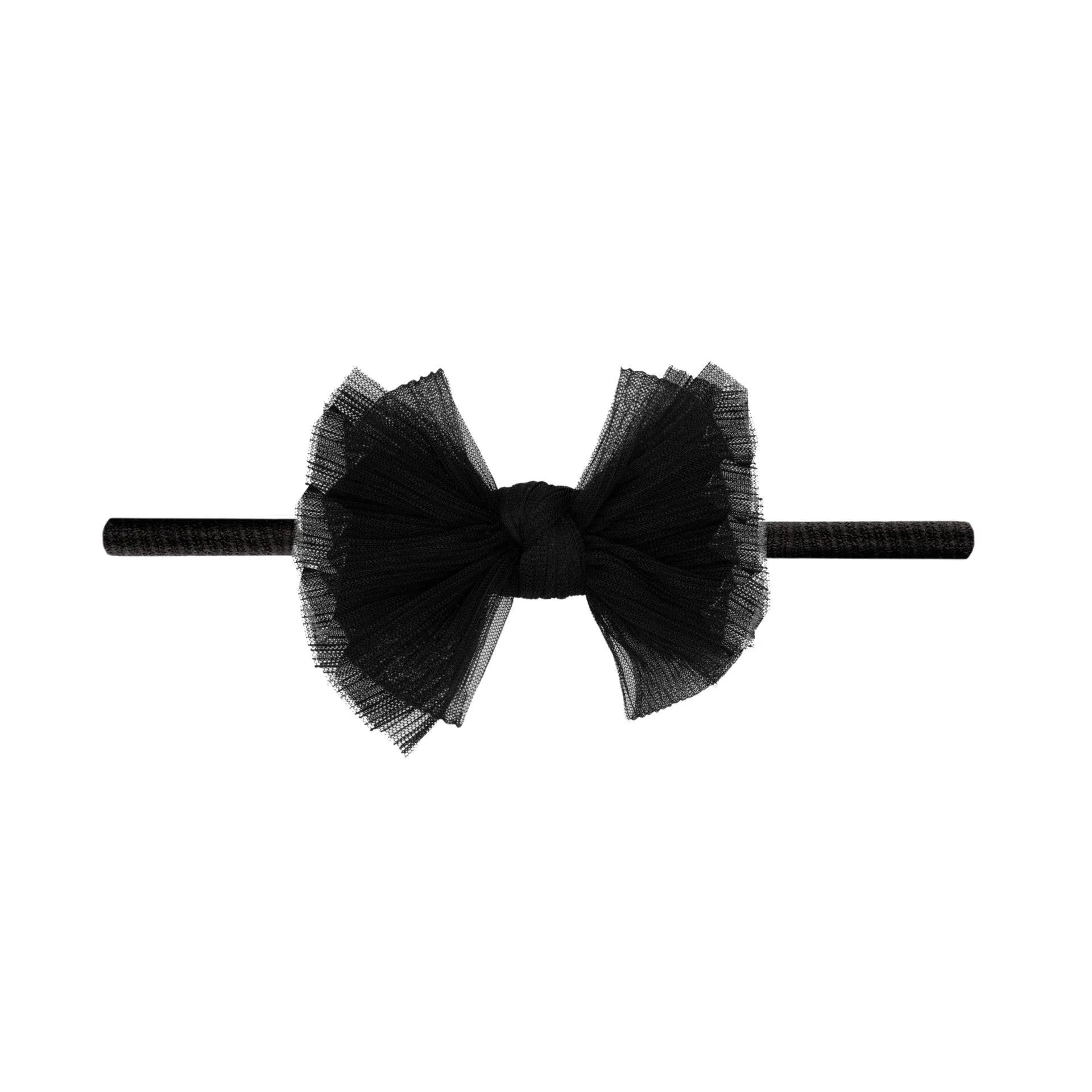 Baby Bling Tulle Baby Skinny Soft Tulle Bow Headband - Pleated Black