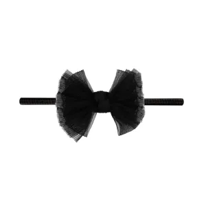 Baby Bling Tulle Baby Skinny Soft Tulle Bow Headband - Pleated Black