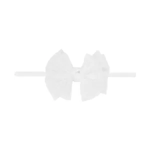 Baby Bling Tulle Baby Skinny Soft Tulle Bow Headband - Pleated White