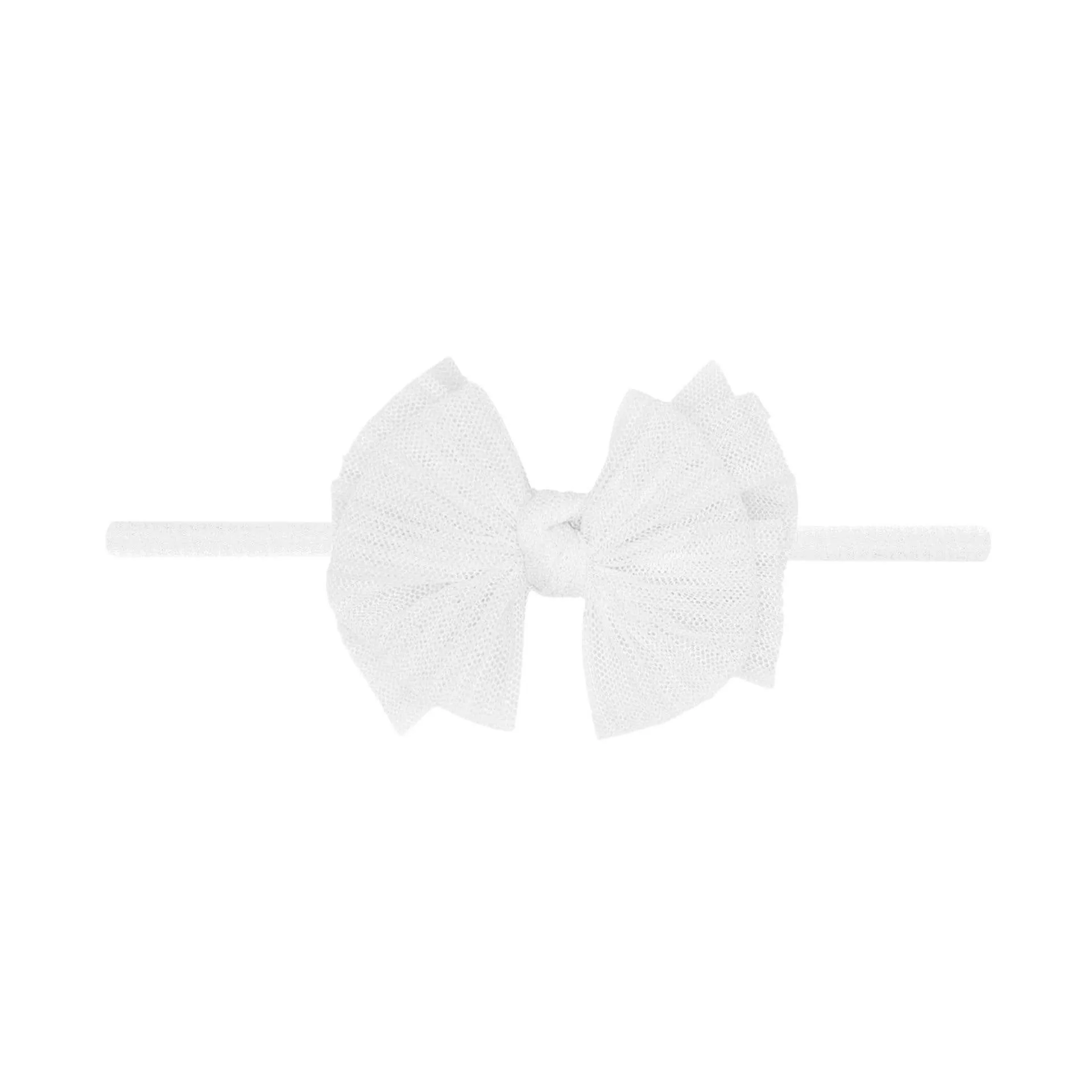 Baby Bling Tulle Baby Skinny Soft Tulle Bow Headband - Pleated White