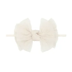 Baby Bling Tulle Skinny Nylon Headband with Tulle Bow - Pleated Oatmeal