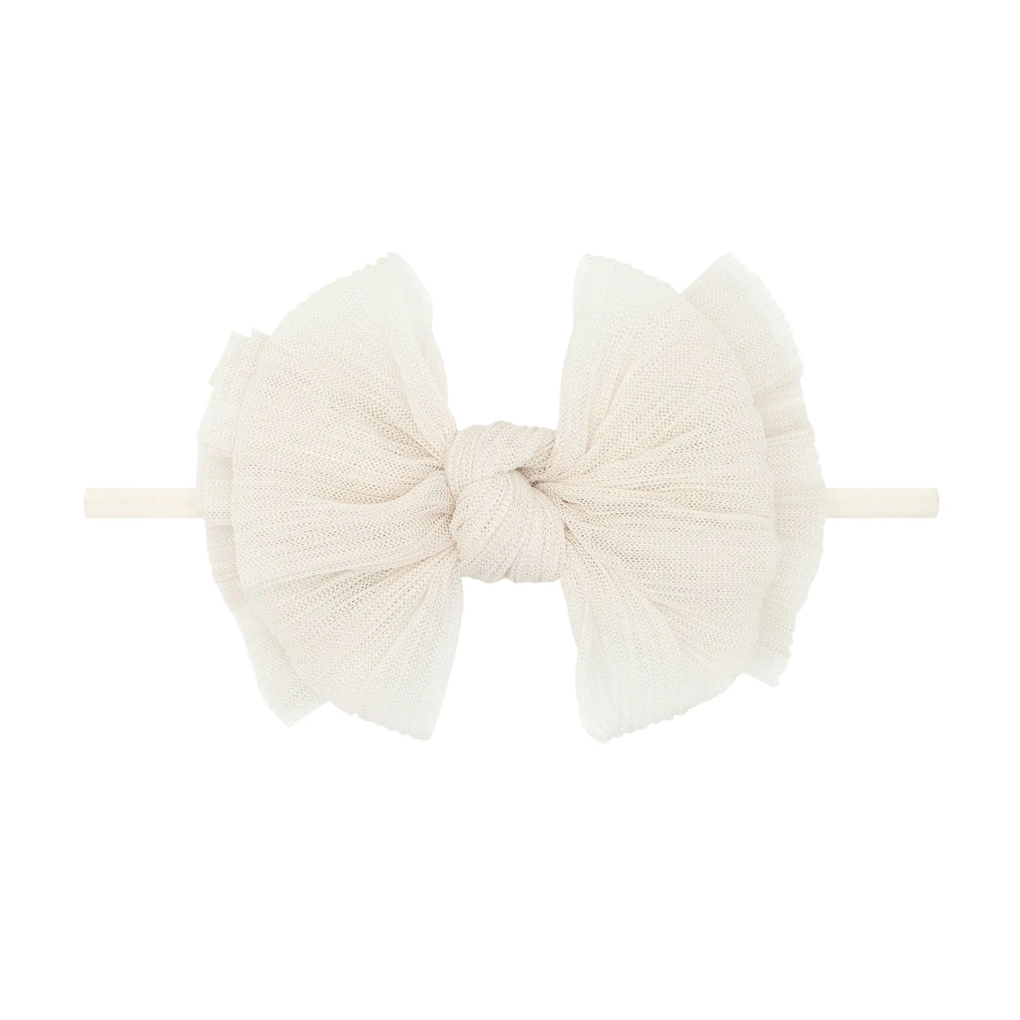 Baby Bling Tulle Skinny Nylon Headband with Tulle Bow - Pleated Oatmeal