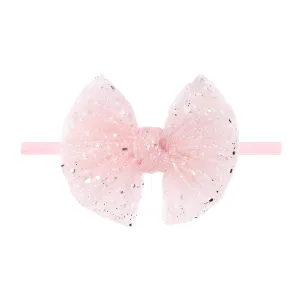 Baby Bling Tulle Skinny Nylon Headband with Tulle Bow - Princess Pink