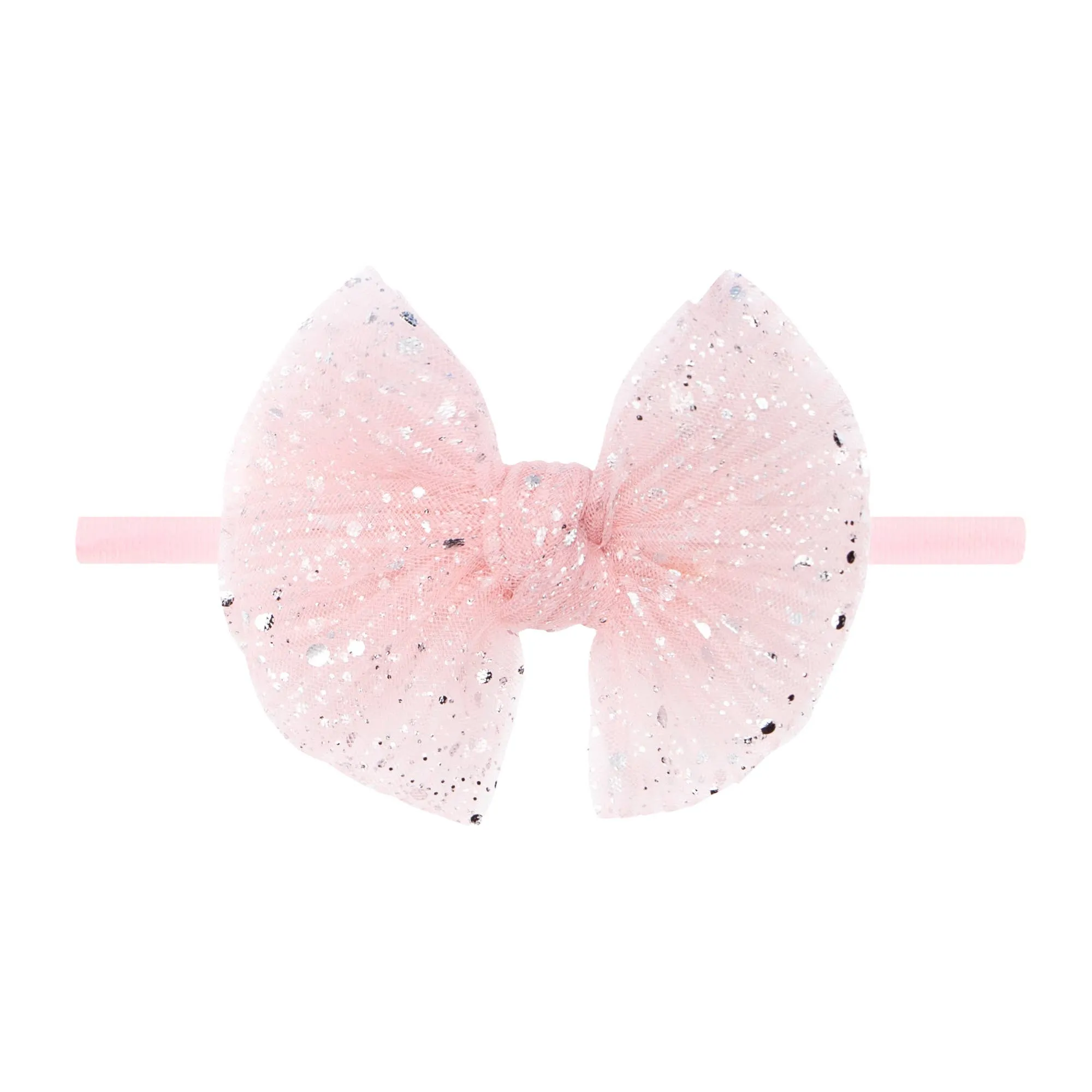 Baby Bling Tulle Skinny Nylon Headband with Tulle Bow - Princess Pink