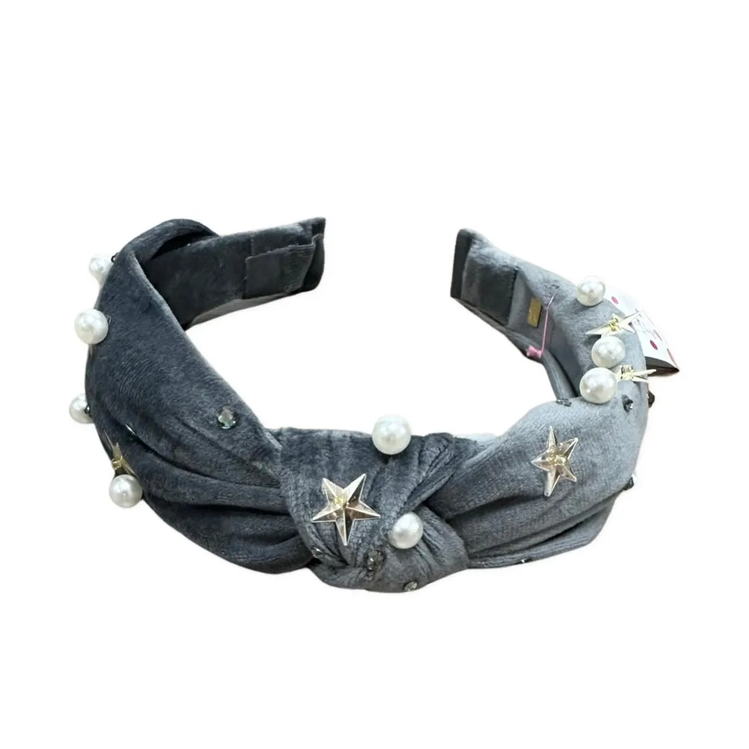 Bari Lynn Crystalized Velvet Pearl Stud Knot Headband