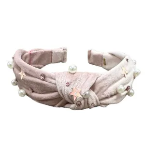 Bari Lynn Crystalized Velvet Pearl Stud Knot Headband