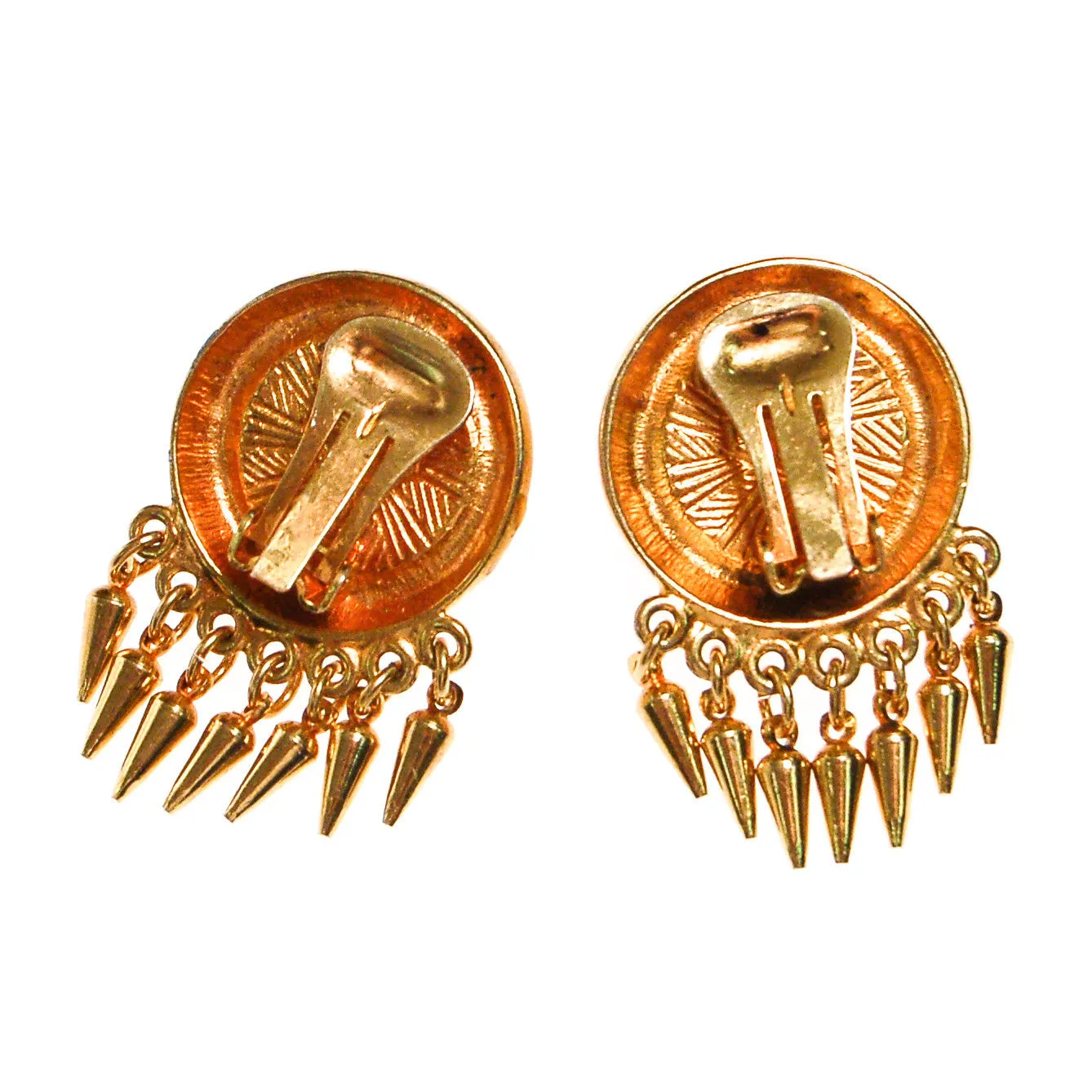 Ben Amun Etruscan Influence Ruby Red Cabochon Statement Earrings
