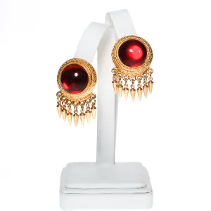 Ben Amun Etruscan Influence Ruby Red Cabochon Statement Earrings