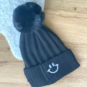 Black Fur Pom Beanie