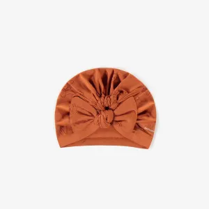 Bonnet brun cuivré avec nœud en coton biologique, naissance || Amber brown hat with bow in organic cotton, newborn