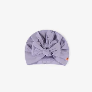 Bonnet mauve avec nœud en coton biologique, naissance || Purple beanie with bow in organic cotton, newborn