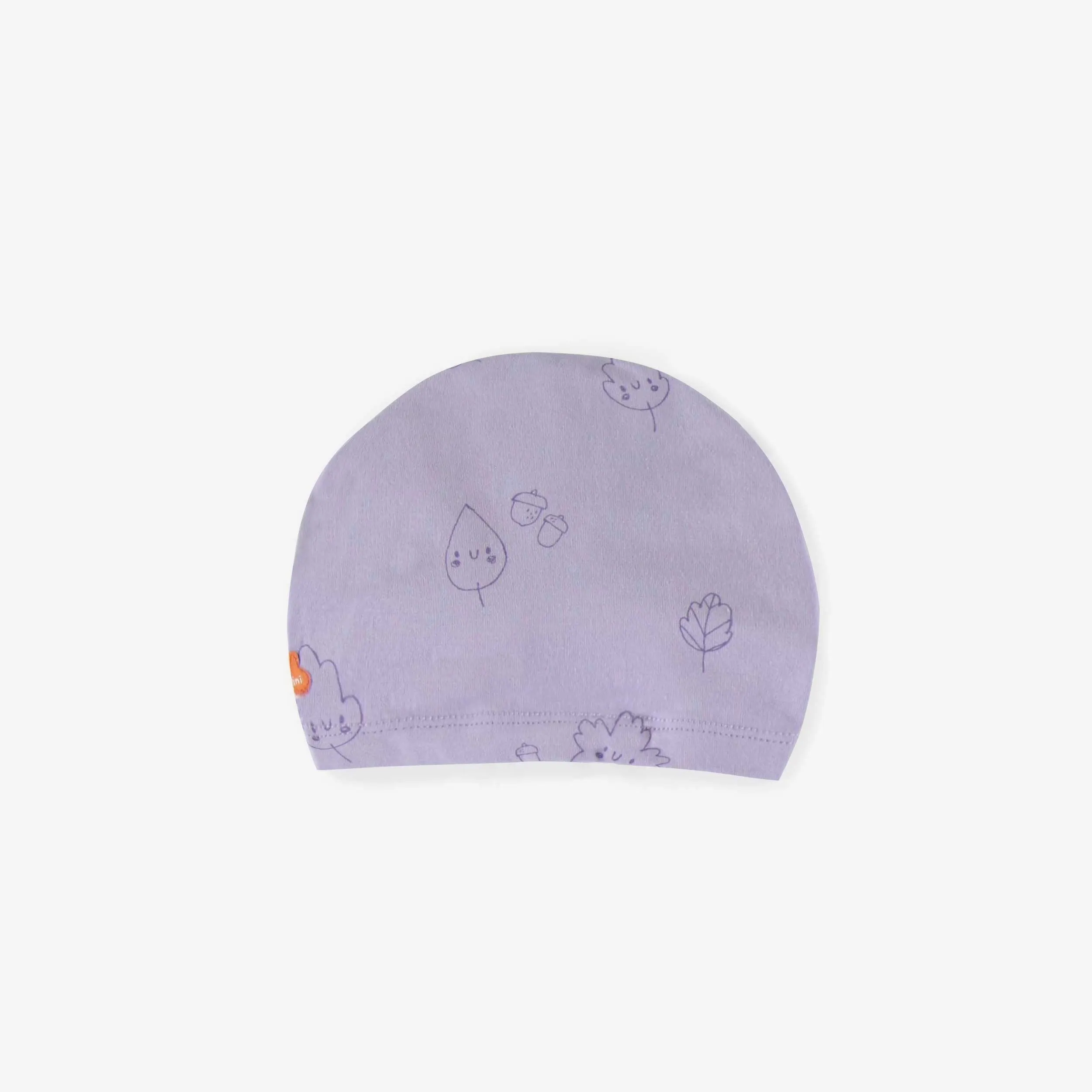 Bonnet mauve avec nœud en coton biologique, naissance || Purple beanie with bow in organic cotton, newborn