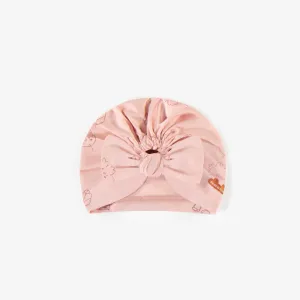 Bonnet rose avec nœud en coton biologique, naissance || Pink beanie with bow in organic cotton, newborn