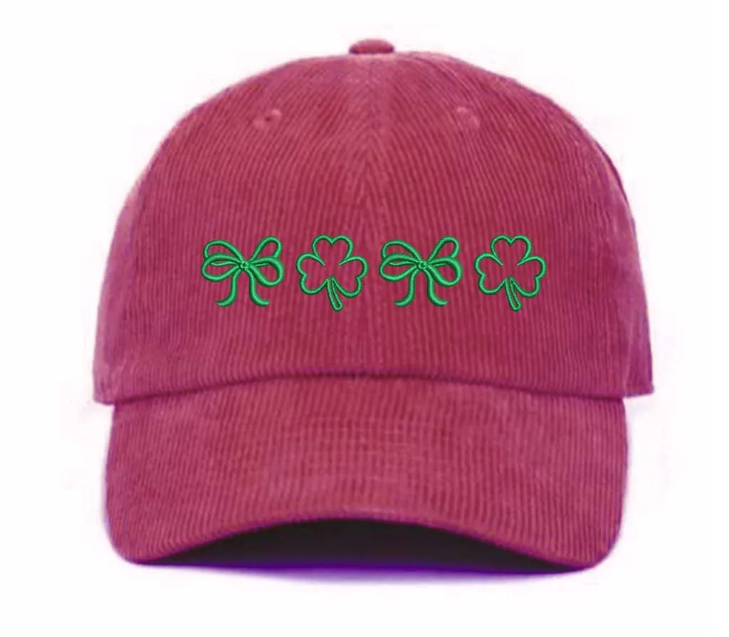 Bow Clover Doodles Corduroy Baseball Hat 🍀🎀
