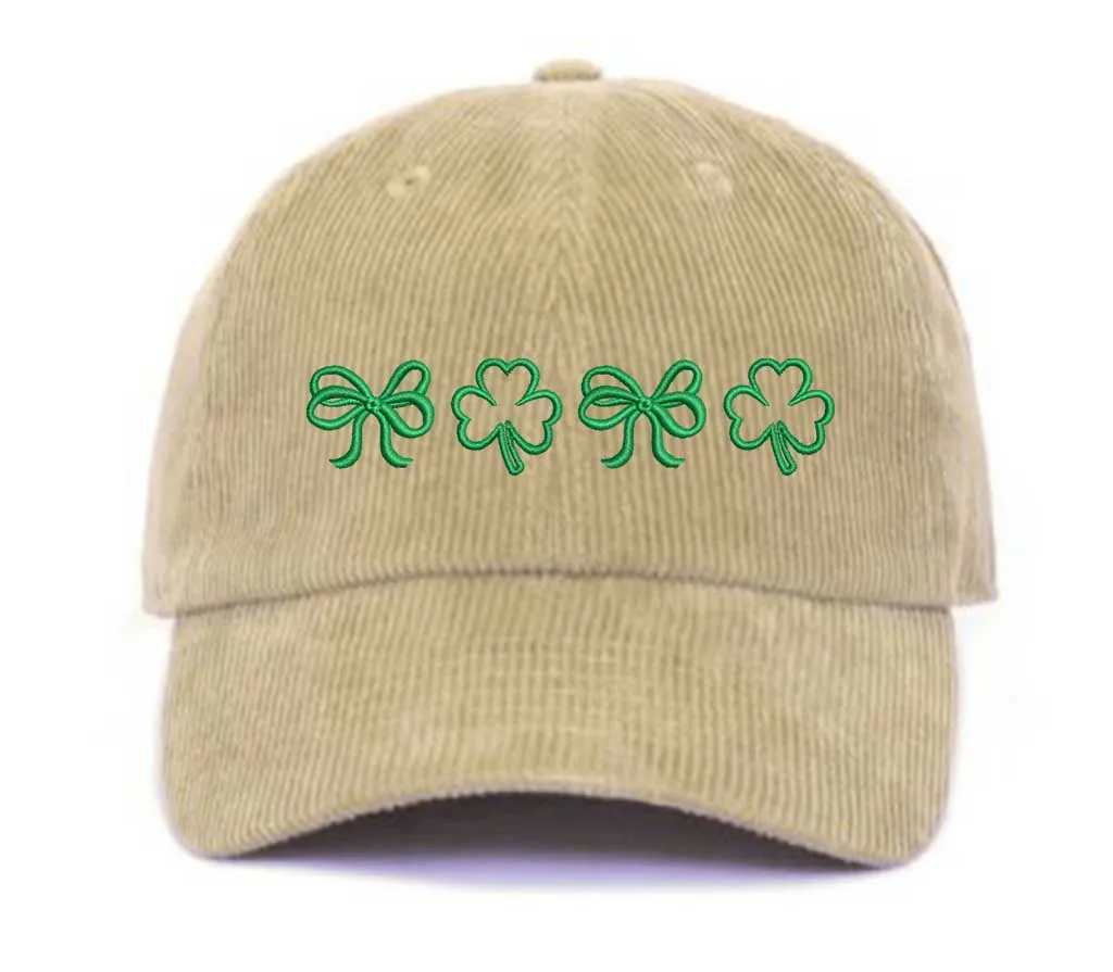 Bow Clover Doodles Corduroy Baseball Hat 🍀🎀