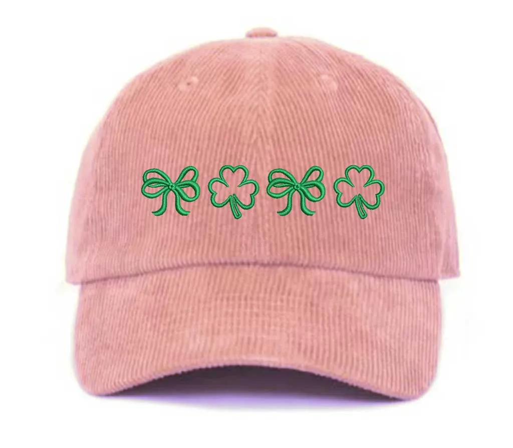 Bow Clover Doodles Corduroy Baseball Hat 🍀🎀