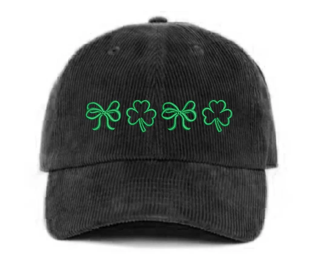 Bow Clover Doodles Corduroy Baseball Hat 🍀🎀