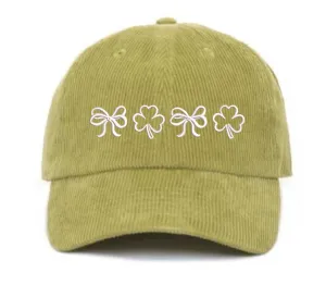 Bow Clover Doodles Corduroy Baseball Hat 🍀🎀