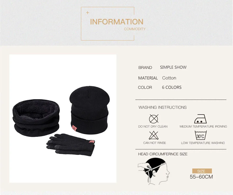 Collar Scarf   Gloves   Knitted Skullies Beanie Set or winter - Dark Grey,Rose Red,Coffee,Grey,Light Grey,Black
