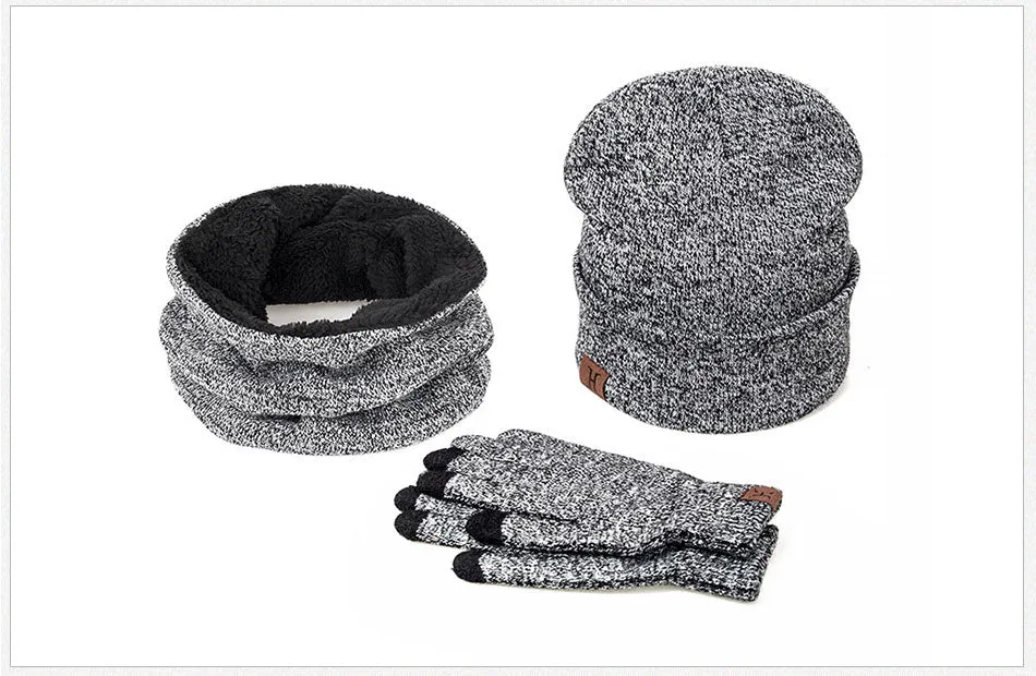 Collar Scarf   Gloves   Knitted Skullies Beanie Set or winter - Dark Grey,Rose Red,Coffee,Grey,Light Grey,Black