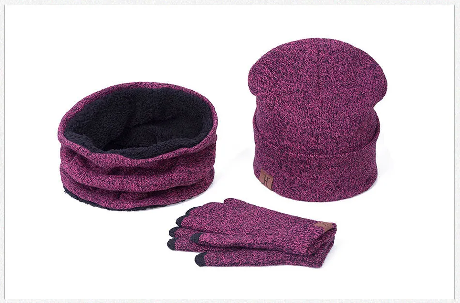 Collar Scarf   Gloves   Knitted Skullies Beanie Set or winter - Dark Grey,Rose Red,Coffee,Grey,Light Grey,Black