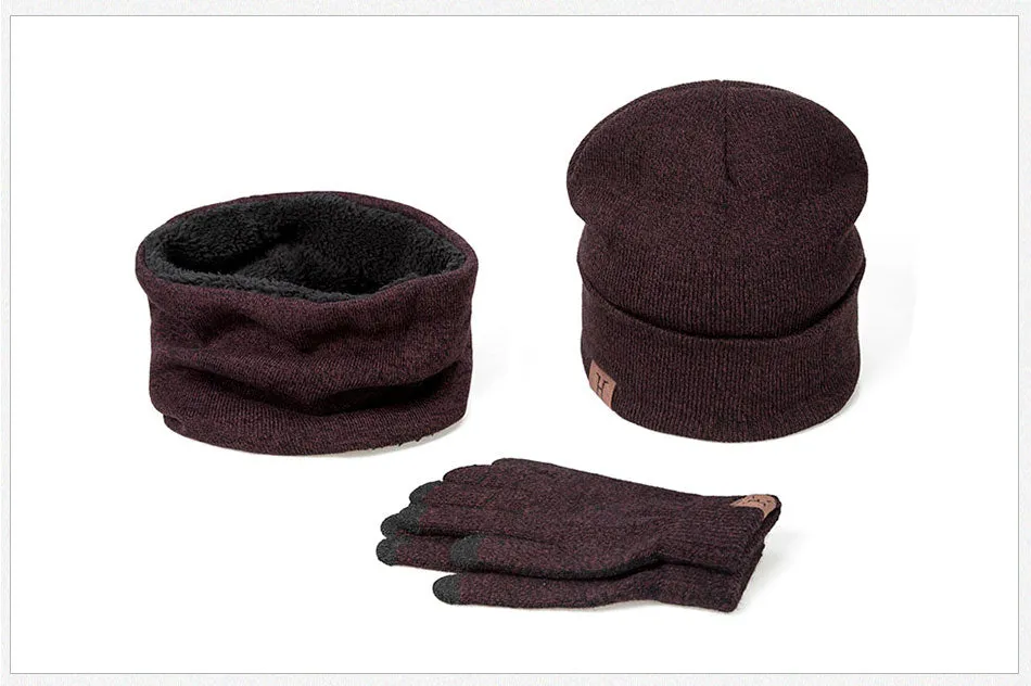 Collar Scarf   Gloves   Knitted Skullies Beanie Set or winter - Dark Grey,Rose Red,Coffee,Grey,Light Grey,Black