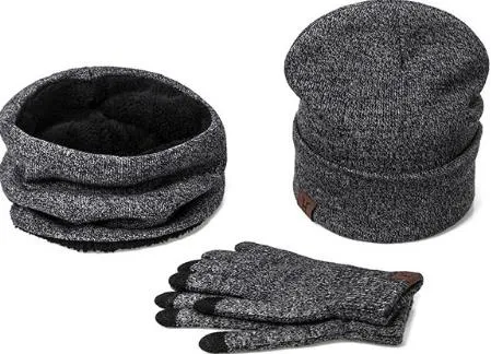 Collar Scarf   Gloves   Knitted Skullies Beanie Set or winter - Dark Grey,Rose Red,Coffee,Grey,Light Grey,Black