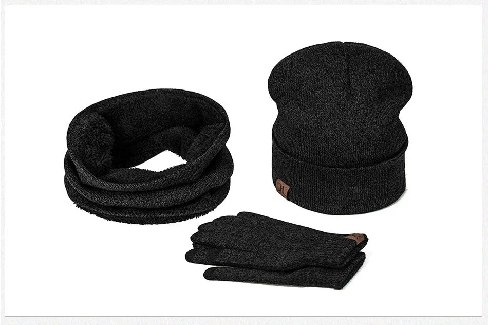 Collar Scarf   Gloves   Knitted Skullies Beanie Set or winter - Dark Grey,Rose Red,Coffee,Grey,Light Grey,Black
