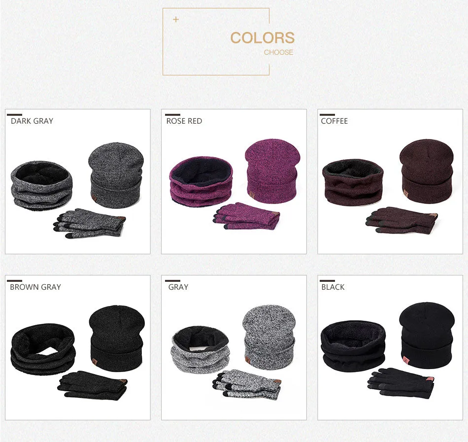 Collar Scarf   Gloves   Knitted Skullies Beanie Set or winter - Dark Grey,Rose Red,Coffee,Grey,Light Grey,Black