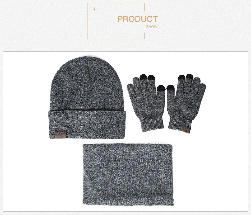 Collar Scarf   Gloves   Knitted Skullies Beanie Set or winter - Dark Grey,Rose Red,Coffee,Grey,Light Grey,Black